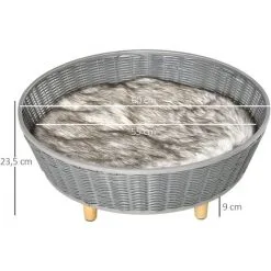 PawHut Canapé Chien Lit Pour Chien Panier Chat Design Scandinave Avec Coussin Aspect Fourrure Dim. Ø 60 X 23,5H Cm Pieds Bois Pin Résine Tressée Gris - Gris 7 PawHut Canapé Chien Lit Pour Chien Panier Chat Design Scandinave Avec Coussin Aspect Fourrure Dim. Ø 60 X 23,5H Cm Pieds Bois Pin Résine Tressée Gris - Gris -PawHut Soldes Boutique 47489059 3