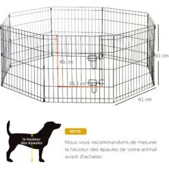 PawHut Parc Enclos Modulable Pour Chien Animaux Porte Verrouillable 8 Panneaux Dim. Panneau 61L X 61H Cm Métal Noir - Noir -PawHut Soldes Boutique 47489066 3
