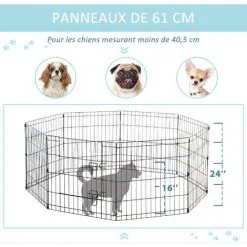 PawHut Parc Enclos Modulable Pour Chien Animaux Porte Verrouillable 8 Panneaux Dim. Panneau 61L X 61H Cm Métal Noir - Noir -PawHut Soldes Boutique 47489066 5