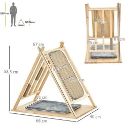 PawHut Arbre à Chat Tipi - Teepee Chat - Coussin Grande Douceur Gris, Grattoir, Griffoirs Jute Naturelle Inclus - Structure Bois De Pin - Beige -PawHut Soldes Boutique 47489079 3