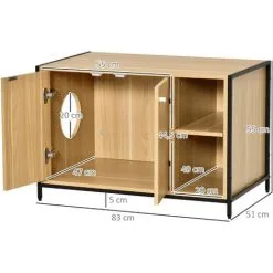 PawHut Maison De Toilette Pour Chat 2 Portes Avec Entrée Latérale 2 Niches Plateau Châssis Acier Panneaux Particules Aspect Bois Clair - Beige 7 PawHut Maison De Toilette Pour Chat 2 Portes Avec Entrée Latérale 2 Niches Plateau Châssis Acier Panneaux Particules Aspect Bois Clair - Beige -PawHut Soldes Boutique 47489082 3