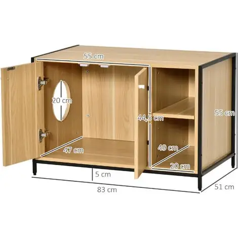 PawHut Maison De Toilette Pour Chat 2 Portes Avec Entrée Latérale 2 Niches Plateau Châssis Acier Panneaux Particules Aspect Bois Clair - Beige 3 PawHut Maison De Toilette Pour Chat 2 Portes Avec Entrée Latérale 2 Niches Plateau Châssis Acier Panneaux Particules Aspect Bois Clair - Beige – Image 3