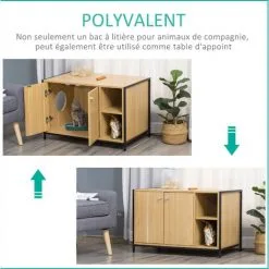 PawHut Maison De Toilette Pour Chat 2 Portes Avec Entrée Latérale 2 Niches Plateau Châssis Acier Panneaux Particules Aspect Bois Clair - Beige 9 PawHut Maison De Toilette Pour Chat 2 Portes Avec Entrée Latérale 2 Niches Plateau Châssis Acier Panneaux Particules Aspect Bois Clair - Beige -PawHut Soldes Boutique 47489082 5