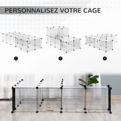 PawHut Cage Parc Enclos Modulable Petits Animaux De Compagnie - Dim. Standards 140L X 70l X 70H Cm - 27 Panneaux Bords Arrondis - Résine PP Fils D'acier Noir - Noir -PawHut Soldes Boutique 47489094 4