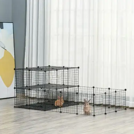 PawHut Cage Parc Enclos Rongeurs Modulable Dim. L 175 X L 105 X H 70 Cm 2 Niveaux 2 Portes Rampe Résine PP Fil Métallique Noir - Noir 2 PawHut Cage Parc Enclos Rongeurs Modulable Dim. L 175 X L 105 X H 70 Cm 2 Niveaux 2 Portes Rampe Résine PP Fil Métallique Noir - Noir – Image 2