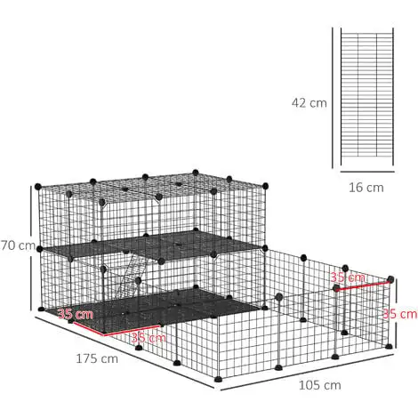 PawHut Cage Parc Enclos Rongeurs Modulable Dim. L 175 X L 105 X H 70 Cm 2 Niveaux 2 Portes Rampe Résine PP Fil Métallique Noir - Noir 3 PawHut Cage Parc Enclos Rongeurs Modulable Dim. L 175 X L 105 X H 70 Cm 2 Niveaux 2 Portes Rampe Résine PP Fil Métallique Noir - Noir – Image 3