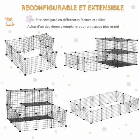 PawHut Cage Parc Enclos Rongeurs Modulable Dim. L 175 X L 105 X H 70 Cm 2 Niveaux 2 Portes Rampe Résine PP Fil Métallique Noir - Noir 4 PawHut Cage Parc Enclos Rongeurs Modulable Dim. L 175 X L 105 X H 70 Cm 2 Niveaux 2 Portes Rampe Résine PP Fil Métallique Noir - Noir – Image 4
