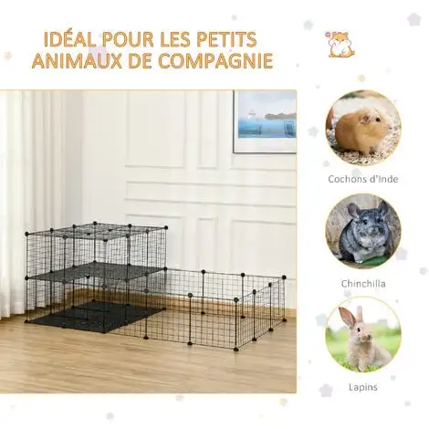PawHut Cage Parc Enclos Rongeurs Modulable Dim. L 175 X L 105 X H 70 Cm 2 Niveaux 2 Portes Rampe Résine PP Fil Métallique Noir - Noir 5 PawHut Cage Parc Enclos Rongeurs Modulable Dim. L 175 X L 105 X H 70 Cm 2 Niveaux 2 Portes Rampe Résine PP Fil Métallique Noir - Noir – Image 5