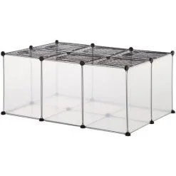 PawHut Cage Parc Enclos Petits Animaux De Compagnie - Dim. 105L X 70l X 45H Cm - 16 Panneaux Résine PP Opaque, 6 Grilles Portes - Fils D'acier Noir - Noir