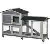 PawHut Clapier Sur Roulettes Cage à Lapins Rongeurs 2 Niveaux 3 Portes Verrouillables Tiroirs à Déjection Toit Intégral Bitumé 157L X 53l X 99H Cm Bois Sapin Gris - Gris -PawHut Soldes Boutique 48873319 1