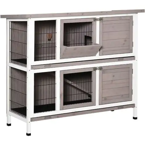 PawHut Clapier à Lapin Cage à Lapin 2 étages Trappe De Séparation Amovible 4 Portes Verrouillables 2 Plateaux Coulissants Rampe Toit Ouvrant Bois De Sapin Gris Blanc 1 PawHut Clapier à Lapin Cage à Lapin 2 étages Trappe De Séparation Amovible 4 Portes Verrouillables 2 Plateaux Coulissants Rampe Toit Ouvrant Bois De Sapin Gris Blanc