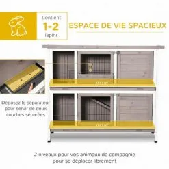PawHut Clapier à Lapin Cage à Lapin 2 étages Trappe De Séparation Amovible 4 Portes Verrouillables 2 Plateaux Coulissants Rampe Toit Ouvrant Bois De Sapin Gris Blanc 9 PawHut Clapier à Lapin Cage à Lapin 2 étages Trappe De Séparation Amovible 4 Portes Verrouillables 2 Plateaux Coulissants Rampe Toit Ouvrant Bois De Sapin Gris Blanc -PawHut Soldes Boutique 49183670 5