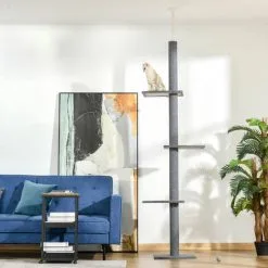 PawHut Arbre à Chat Poteau à Griffer Hauteur Réglable Dim. 43L X 27I X 228-260H Cm 4 Niveaux D'activités Gris Clair -PawHut Soldes Boutique 49239995 5