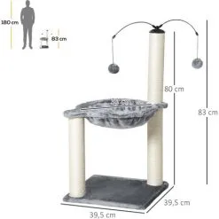 PawHut Arbre à Chat 2 Griffoirs Grattoirs Sisal Naturel Hamac Jeu 2 Boules Suspendues Peluche Haute Densité 400 G/m² Gris -PawHut Soldes Boutique 49279782 3