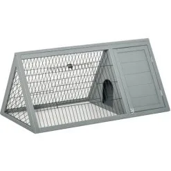 PawHut Clapier Triangulaire De Sol Enclos Extérieur Niche Double Porte Dim. 116L X 62l X 52,5H Cm Métal Bois Sapin Gris - Gris