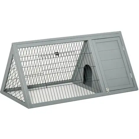 PawHut Clapier Triangulaire De Sol Enclos Extérieur Niche Double Porte Dim. 116L X 62l X 52,5H Cm Métal Bois Sapin Gris - Gris 1 PawHut Clapier Triangulaire De Sol Enclos Extérieur Niche Double Porte Dim. 116L X 62l X 52,5H Cm Métal Bois Sapin Gris - Gris