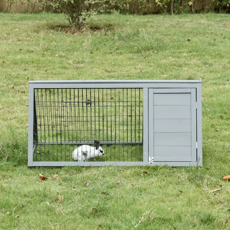 PawHut Clapier Triangulaire De Sol Enclos Extérieur Niche Double Porte Dim. 116L X 62l X 52,5H Cm Métal Bois Sapin Gris - Gris 4 PawHut Clapier Triangulaire De Sol Enclos Extérieur Niche Double Porte Dim. 116L X 62l X 52,5H Cm Métal Bois Sapin Gris - Gris – Image 4
