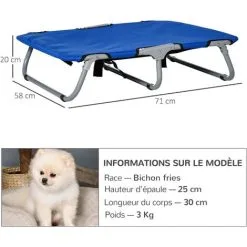 PawHut Lit Sur Pieds Lit De Camp Grand Confort Pliable Pour Chien Chat 71L X 58l X 20H Cm Acier Tissu Oxford 600D Bleu - Bleu -PawHut Soldes Boutique 50909199 3