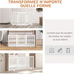 PawHut Barrière Modulable Pliable Barrière De Sécurité Avec Porte Verrouillable Intégrée Dim. 155L X 35l X 76H Cm MDF Blanc - Blanc -PawHut Soldes Boutique 50909200 5