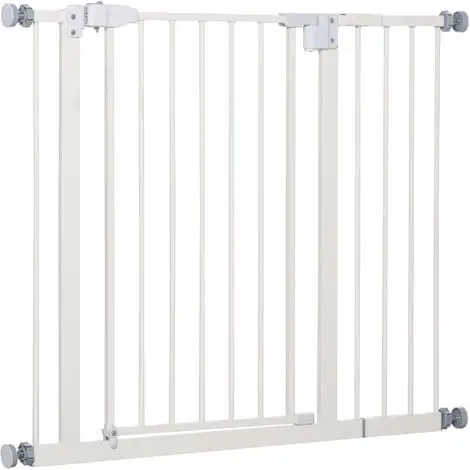 PawHut Barrière De Sécurité Animaux - Longueur Réglable Dim. 74-97,5 Cm - Porte Double Verrouillage, Ouverture Double Sens -sans Perçage - Acier Plastique Blanc - Blanc 1 PawHut Barrière De Sécurité Animaux - Longueur Réglable Dim. 74-97,5 Cm - Porte Double Verrouillage, Ouverture Double Sens -sans Perçage - Acier Plastique Blanc - Blanc