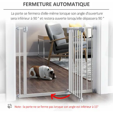 PawHut Barrière De Sécurité Animaux - Longueur Réglable Dim. 74-97,5 Cm - Porte Double Verrouillage, Ouverture Double Sens -sans Perçage - Acier Plastique Blanc - Blanc 5 PawHut Barrière De Sécurité Animaux - Longueur Réglable Dim. 74-97,5 Cm - Porte Double Verrouillage, Ouverture Double Sens -sans Perçage - Acier Plastique Blanc - Blanc – Image 5