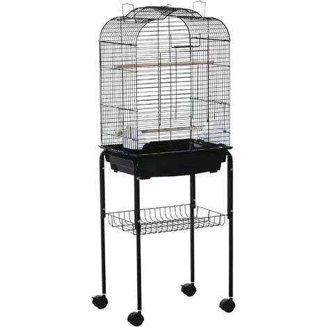PawHut Cage à Oiseaux Volière Amovible Sur Roulettes - Toit Ouvrant, Tiroir Déjection, 2 Perchoirs, 2 Trappes, Porte, 2 Mangeoires, 2 Poignées - étagère - Acier PP Noir - Noir 1 PawHut Cage à Oiseaux Volière Amovible Sur Roulettes - Toit Ouvrant, Tiroir Déjection, 2 Perchoirs, 2 Trappes, Porte, 2 Mangeoires, 2 Poignées - étagère - Acier PP Noir - Noir