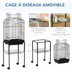 PawHut Cage à Oiseaux Volière Amovible Sur Roulettes - Toit Ouvrant, Tiroir Déjection, 2 Perchoirs, 2 Trappes, Porte, 2 Mangeoires, 2 Poignées - étagère - Acier PP Noir - Noir 9 PawHut Cage à Oiseaux Volière Amovible Sur Roulettes - Toit Ouvrant, Tiroir Déjection, 2 Perchoirs, 2 Trappes, Porte, 2 Mangeoires, 2 Poignées - étagère - Acier PP Noir - Noir -PawHut Soldes Boutique 50909206 5