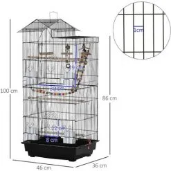 PawHut Cage à Oiseaux Volière Dim. 46L X 36l X 100H Cm - 4 Mangeoires, 3 Perchoirs, Balançoire, 2 Portes, 9 Trappes, échelle, 2 Jouets Suspendus, Plateau Déjection - PP Acier Noir -PawHut Soldes Boutique 50909207 3