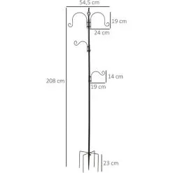 PawHut Mangeoire à Oiseaux H.2,08 M Style Rustique Chic 4 Crochets 2 Réglables 4 Piquets D'ancrage Au Sol Acier époxy Aspect Fer Forgé - Noir -PawHut Soldes Boutique 50909208 3