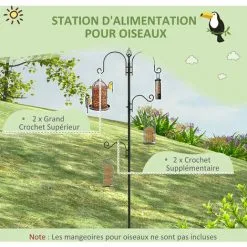 PawHut Mangeoire à Oiseaux H.2,08 M Style Rustique Chic 4 Crochets 2 Réglables 4 Piquets D'ancrage Au Sol Acier époxy Aspect Fer Forgé - Noir -PawHut Soldes Boutique 50909208 4