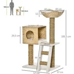 PawHut Arbre à Chat Style Cosy Chic Griffoirs Quenouille échelle Niche Panier 2 Coussins Inclus Peluche Courte Polyester Haute Densité Crème Beige -PawHut Soldes Boutique 50909210 3