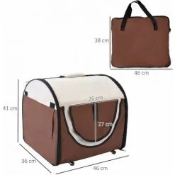 PawHut Sac De Transport Pour Chien Et Chat Pliable - Poignée, Entrée Zippée, Fenêtres Maillées Enroulables- Coussin Inclus - Acier Oxford Marron Beige -PawHut Soldes Boutique 51254853 3