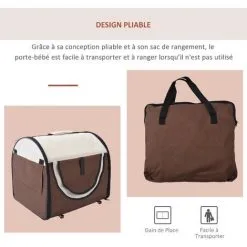 PawHut Sac De Transport Pour Chien Et Chat Pliable - Poignée, Entrée Zippée, Fenêtres Maillées Enroulables- Coussin Inclus - Acier Oxford Marron Beige -PawHut Soldes Boutique 51254853 4
