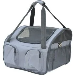 PawHut Sac De Transport Pour Chien Et Chat Pliable - Poignées, Entrée Zippée, Poches - Coussin Amovible Inclus - Oxford Nylon Gris - Gris