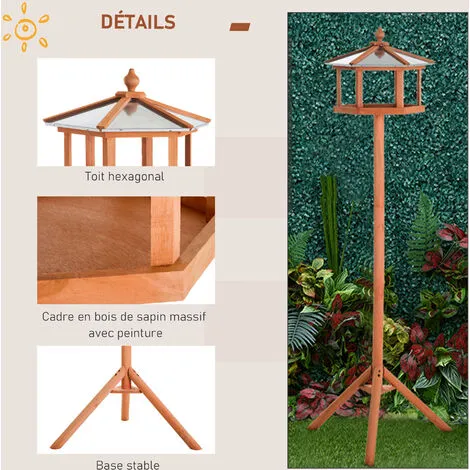PawHut Mangeoire Oiseaux Extérieur Sur Pied - Cabane Pour Oiseaux Avec Support Trépied - Nichoir Dim. Ø 57,7 X 153 Cm - Bois Sapin Pré-huilé Toit Zinc - Marron 4 PawHut Mangeoire Oiseaux Extérieur Sur Pied - Cabane Pour Oiseaux Avec Support Trépied - Nichoir Dim. Ø 57,7 X 153 Cm - Bois Sapin Pré-huilé Toit Zinc - Marron – Image 4