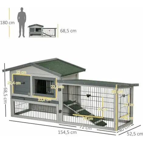 PawHut Clapier Cage à Lapins Rongeurs 2 Niveaux - 4 Portes Verrouillables, Tiroir à Déjection, Toit Ouvrable Intégral Bitumé - Métal Noir Bois Sapin Gris - Gris 3 PawHut Clapier Cage à Lapins Rongeurs 2 Niveaux - 4 Portes Verrouillables, Tiroir à Déjection, Toit Ouvrable Intégral Bitumé - Métal Noir Bois Sapin Gris - Gris – Image 3