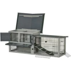 PawHut Clapier Cage à Lapins Rongeurs 2 Niveaux - 4 Portes Verrouillables, Tiroir à Déjection, Toit Ouvrable Intégral Bitumé - Métal Noir Bois Sapin Gris - Gris 8 PawHut Clapier Cage à Lapins Rongeurs 2 Niveaux - 4 Portes Verrouillables, Tiroir à Déjection, Toit Ouvrable Intégral Bitumé - Métal Noir Bois Sapin Gris - Gris -PawHut Soldes Boutique 51254875 4