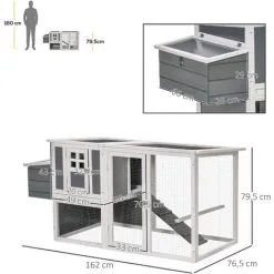 PawHut Poulailler Cottage Cage à Poules Sur Pied Dim. 162L X 76l X 79H Cm Multi-équipement Toit Polycarbonate Bois Sapin Blanc Gris - Gris -PawHut Soldes Boutique 51254881 3