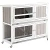 PawHut Clapier à Lapin Cage à Lapin 2 étages Trappe Séparation Amovible 4 Portes Verrouillables 2 Plateaux Déjection Rampe Roulettes Toit Bitumé Sapin Gris Blanc - Gris -PawHut Soldes Boutique 51254888 1