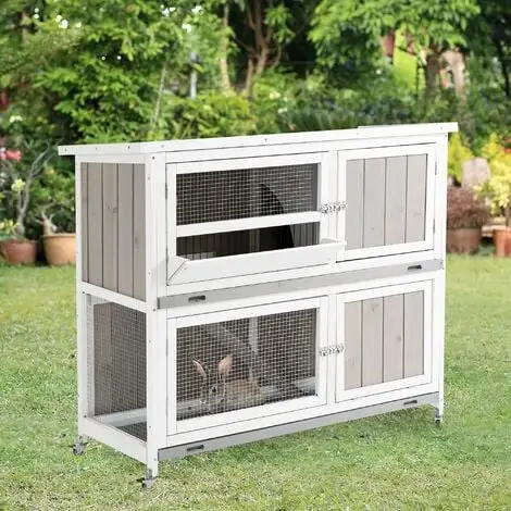 PawHut Clapier à Lapin Cage à Lapin 2 étages Trappe Séparation Amovible 4 Portes Verrouillables 2 Plateaux Déjection Rampe Roulettes Toit Bitumé Sapin Gris Blanc - Gris 2 PawHut Clapier à Lapin Cage à Lapin 2 étages Trappe Séparation Amovible 4 Portes Verrouillables 2 Plateaux Déjection Rampe Roulettes Toit Bitumé Sapin Gris Blanc - Gris – Image 2