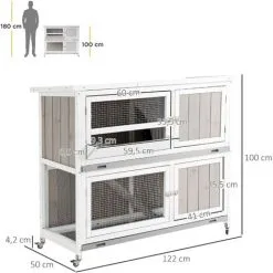 PawHut Clapier à Lapin Cage à Lapin 2 étages Trappe Séparation Amovible 4 Portes Verrouillables 2 Plateaux Déjection Rampe Roulettes Toit Bitumé Sapin Gris Blanc - Gris 7 PawHut Clapier à Lapin Cage à Lapin 2 étages Trappe Séparation Amovible 4 Portes Verrouillables 2 Plateaux Déjection Rampe Roulettes Toit Bitumé Sapin Gris Blanc - Gris -PawHut Soldes Boutique 51254888 3