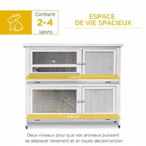 PawHut Clapier à Lapin Cage à Lapin 2 étages Trappe Séparation Amovible 4 Portes Verrouillables 2 Plateaux Déjection Rampe Roulettes Toit Bitumé Sapin Gris Blanc - Gris 4 PawHut Clapier à Lapin Cage à Lapin 2 étages Trappe Séparation Amovible 4 Portes Verrouillables 2 Plateaux Déjection Rampe Roulettes Toit Bitumé Sapin Gris Blanc - Gris – Image 4