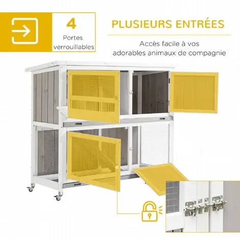 PawHut Clapier à Lapin Cage à Lapin 2 étages Trappe Séparation Amovible 4 Portes Verrouillables 2 Plateaux Déjection Rampe Roulettes Toit Bitumé Sapin Gris Blanc - Gris 5 PawHut Clapier à Lapin Cage à Lapin 2 étages Trappe Séparation Amovible 4 Portes Verrouillables 2 Plateaux Déjection Rampe Roulettes Toit Bitumé Sapin Gris Blanc - Gris – Image 5