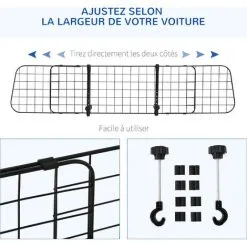 PawHut Barrière Grille De Séparation Universelle Voiture Pour Animaux Longueur Réglable Dim. 91-152L X 30H Cm Kit Complet Installation Inclus Noir - Noir -PawHut Soldes Boutique 52444498 4
