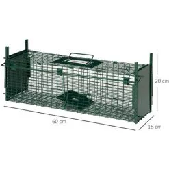 PawHut Piège De Capture Pour Petits Animaux Type Lapin Rat - 2 Entrées + Poignée - Dim. 60L X 18l X 20H Cm - Métal Vert -PawHut Soldes Boutique 52476691 3