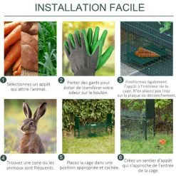 PawHut Piège De Capture Pour Petits Animaux Type Lapin Rat - 2 Entrées + Poignée - Dim. 60L X 18l X 20H Cm - Métal Vert -PawHut Soldes Boutique 52476691 5