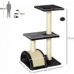 PawHut Arbre à Chat Griffoir Grattoir Design Jeu Boule Suspendue 2 Plateformes Peluche Sisal Naturel Gris - Gris -PawHut Soldes Boutique 52476702 3