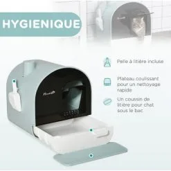 PawHut Maison De Toilette Bac à Litière Pour Chat Avec Porte Battante, Pelle Et Filtre Inclus Dim. 43L X 44l X 47H Cm PP Bleu -PawHut Soldes Boutique 53569989 5