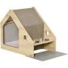 PawHut Niche D'intérieur Pour Chien Et Chat Design Avec 2 Gamelles Et Coussin Amovible MDF Aspect Bois Clair Tissu Brun Clair -PawHut Soldes Boutique 53591999 1