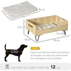 PawHut Canapé Chien Chat Style Cosy Naturel Avec Coussin Aspect Fourrure Blanc Dim. 70L X 45l X 31,5H Cm Pieds Acier En épingles Lit MDF Aspect Bois Clair Naturel -PawHut Soldes Boutique 53592000 3